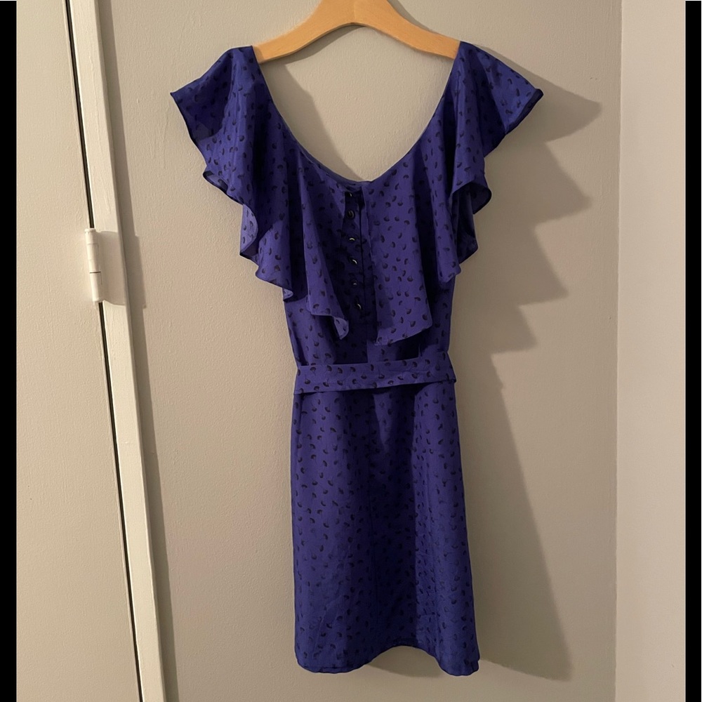 FOREVER 21 Royal Blue Ruffle Collar Tie-Waist Dress